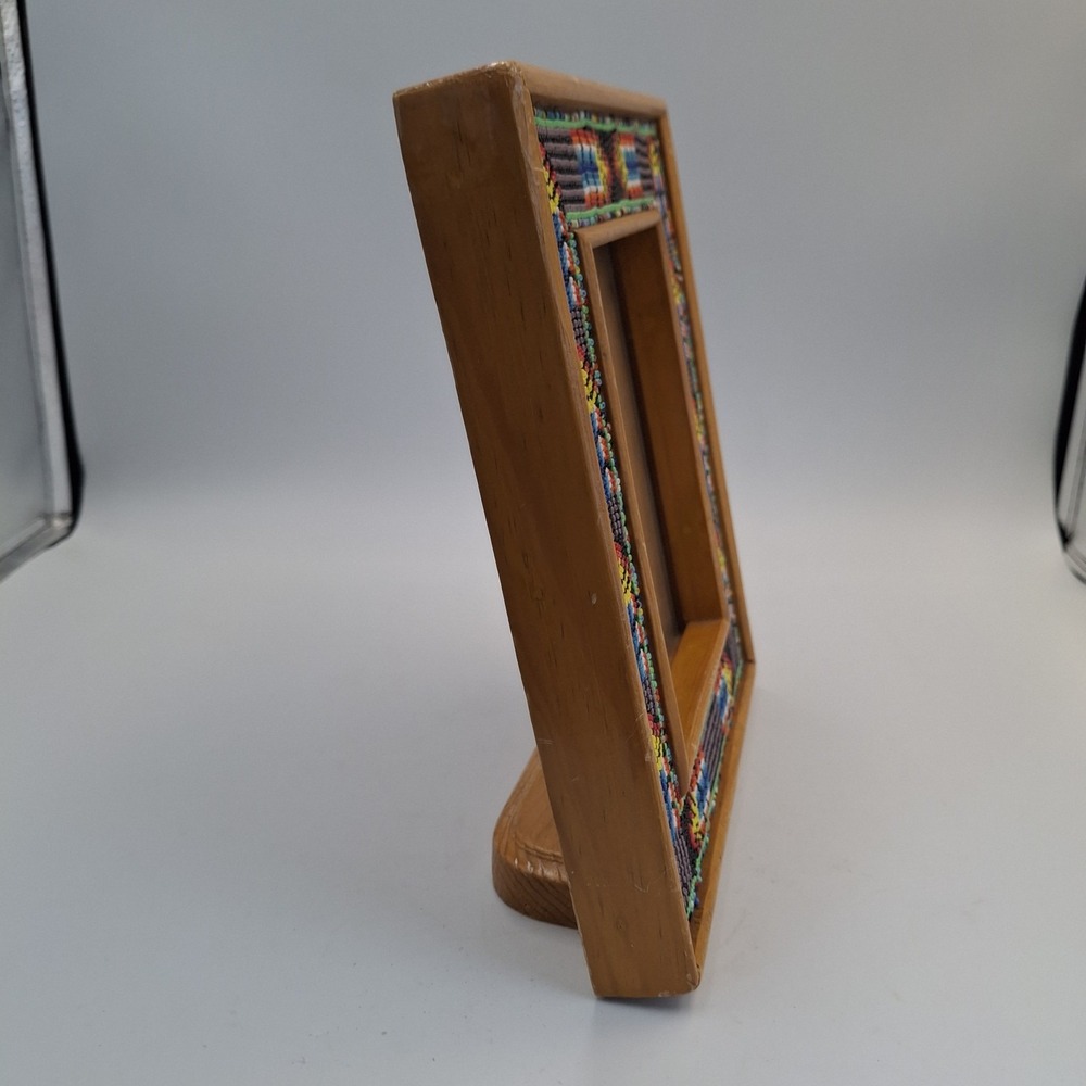 Huichol Beaded Wooden Picture Frame Mexican Folk Art Boho Native Vintage 8x10 - Picture 6 of 16